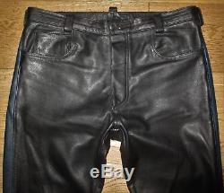 Heavy Leather Jeans by Expectations London Black with Blue Side Stripe VGC Gay