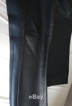 Heavy Leather Jeans by Expectations London Black with Blue Side Stripe VGC Gay