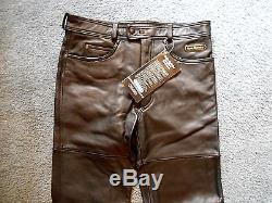 Hein Gericke Mens Black Leather Boot Cut Jeans Pants Size 34 Never Been Worn NOS