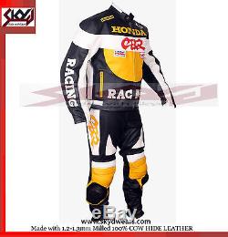 Honda CBR Yellowithblack Racing Leather Motorcycle suit Jacket/trouser and boots