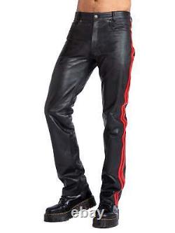 Honour Male Leather Trousers with Red Stripes