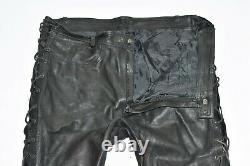 INDIAN ANGEL Lace Up Men's Leather Biker Motorcycle Black Trousers Size W43 L36