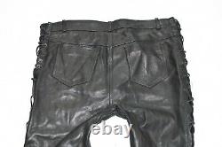 INDIAN ANGEL Lace Up Men's Leather Biker Motorcycle Black Trousers Size W43 L36