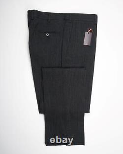 Isaia $750 Navy Blue Denim Effect Cotton Stretch Flat Front Pants (56 IT) 40 US