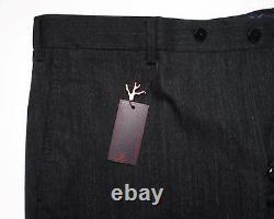 Isaia $750 Navy Blue Denim Effect Cotton Stretch Flat Front Pants (56 IT) 40 US