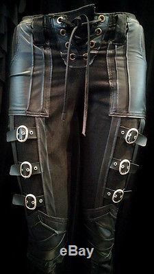 Italiano Couture Men's Black Buckle Strap Rock Metal Goth Pants Edgy XS-L