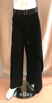 JEAN PAUL GAULTIER Men's Black Wool-Blend Brown Leather Belted Skirt Pant RARE
