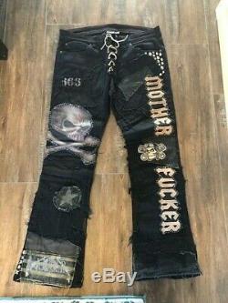 LA Ooak Forgotten Saints Black Punk Rock Patches Stage Pants Size 36