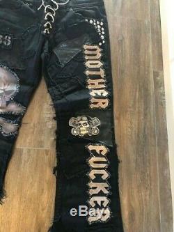 LA Ooak Forgotten Saints Black Punk Rock Patches Stage Pants Size 36