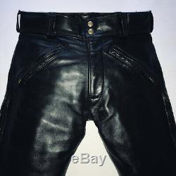 LANGLITZ Black Leather Pants Trousers (long leg zip) BLUF Biker Cop W34-35 L33