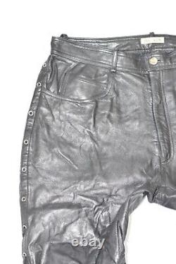 LINUS Lace Up Men's Leather Biker Motorcycle Black Trousers Pants Size W35 L33