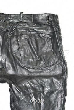 LOUIS Lace Up Men's Leather Biker Motorcycle Black Trousers Pants Size W43 L34