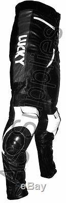 LUCKY STRIKE New Black/White Leather Motorcycle Trousers Pants All sizes
