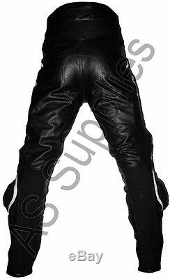 LUCKY STRIKE New Black/White Leather Motorcycle Trousers Pants All sizes
