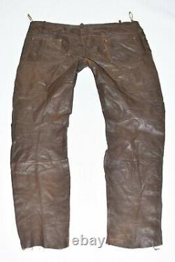 Lace Up Men's Leather Biker Motorcycle Black Trousers Pants Size W39 L32