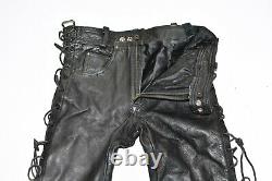 Lace Up Men's Real Leather Biker Motorcycle Black Trousers Pants Size W29 L34