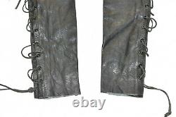Lace Up Men's Real Leather Biker Motorcycle Black Trousers Pants Size W29 L34