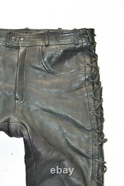 Lace Up Men's Real Leather Biker Motorcycle Black Trousers Pants Size W36 L31
