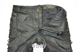 Lace Up Men's Real Leather Biker Motorcycle Black Trousers Pants Size W36 L31