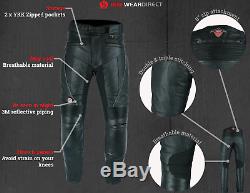 Leather Motorbike Motorcycle Trousers CE Armoured Biker Racing Waterproof Pants