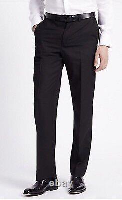 M&S Mens Active Waist Regular Fit 42-36-38-34-40 31-29-33 Black Wool Trousers