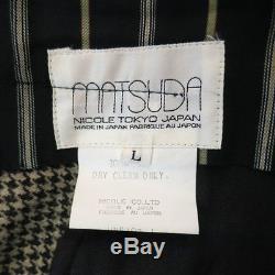 MATSUDA Size 34 Black & Beige Houdstooth Wool Logo Cuff Dress Pants