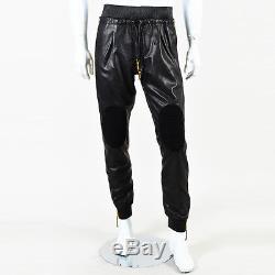 MENS Giuseppe Zanotti $2550 Black Leather Gold Tone Zipper Jogger Pants SZ S