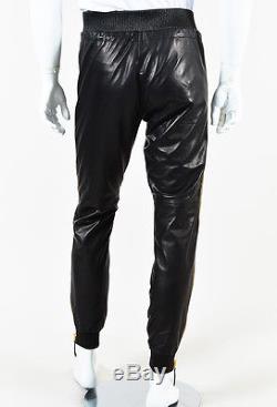 MENS Giuseppe Zanotti $2550 Black Leather Gold Tone Zipper Jogger Pants SZ S