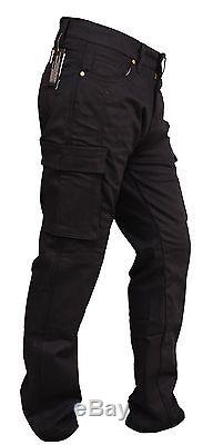 MENS MOTORCYCLE BLACK CARGO JEANS REINFORCED WITH DuPont KEVLAR FREE POSTAGE