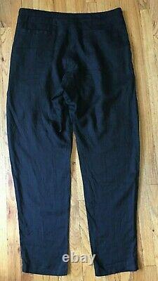 MONITALY LA men's black linen pleated drawstring pants Large drop crotch EUC