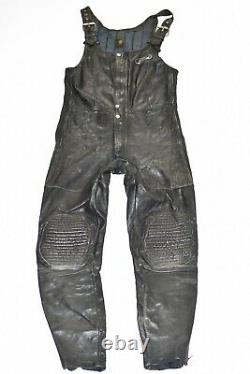 MOT PARTNER Men's Leather Biker Motorcycle Black Trousers Dungaree Size W34 L29