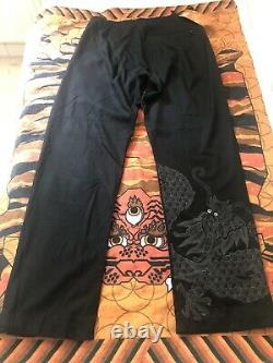 Maharishi Black Dragon Embroidered Formal Italian Wool Trousers XXL