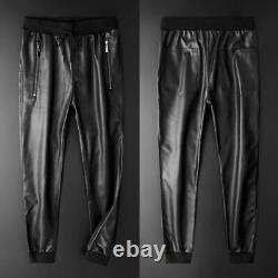 Men Black Leather Long Pant Motorcycle Biker Skinny Trousers Pant Party Handmade