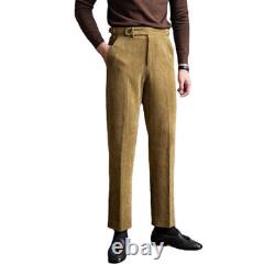 Men Corduroy Pants Casual Business Retro 60s 70s Slim Fit Straight Leg Trousers