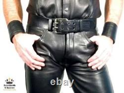 Men Genuine Black Leather trousers / Pants Biker, Military police western cowboy