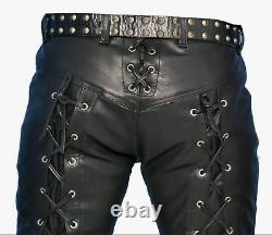 Men Genuine Leather Black Pants Trousers Breeches Biker Pants Leather Trousers