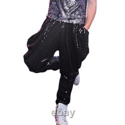Men Glitter Sequin Loose Baggy Harem Pants Dance Trousers Party Nightclub Casual