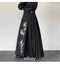 Men Irregular Pants Embroidery Pleated Mamianqun A-line Skirt Trousers Casual