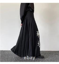 Men Irregular Pants Embroidery Pleated Mamianqun A-line Skirt Trousers Casual