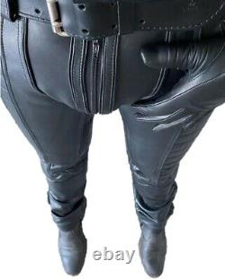 Men Leather Pant Black Quilted Pant Zipper soft Bikers trouser