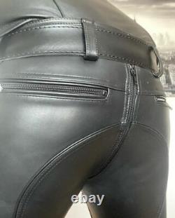 Men Leather Pant Black Quilted Pant Zipper soft Bikers trouser