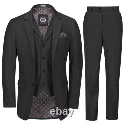 Men's 3 Piece Office Suits Grey Black Navy Classic Tailored Fit Business Jacket