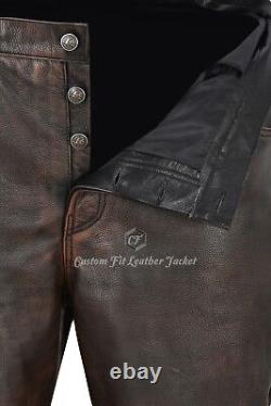 Men's Biker Leather Trouser Black Bronze Laced Motorcycle Style 100% Hide 00126