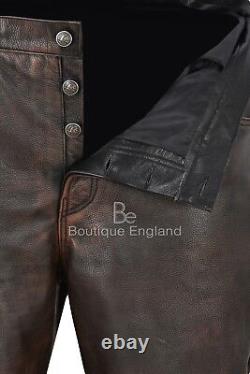 Men's Biker Leather Trouser Black Bronze Laced Motorcycle Style 100% Hide 00126