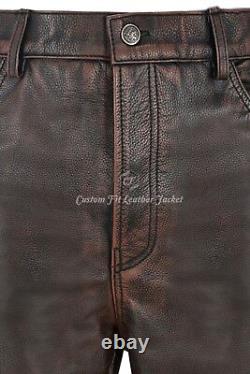 Men's Biker Leather Trouser Black Bronze Laced Motorcycle Style 100% Hide 00126