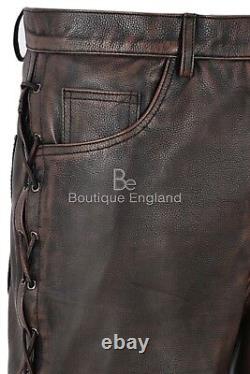 Men's Biker Leather Trouser Black Bronze Laced Motorcycle Style 100% Hide 00126