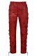 Men's Biker Leather Trouser Dirty Red Laced Motorcycle Style 100% Lambskin 00126