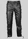 Men's Black Cowhide Leather Lacing Pant Bluf Biker Jeans Trousers Lederhosen