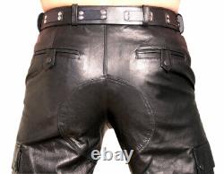 Men's Black Genuine Leather Cargo Pants Trouser