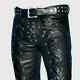 Men's Black Genuine Leather Pants Real Leather Lace Up Pants Trousers For Men